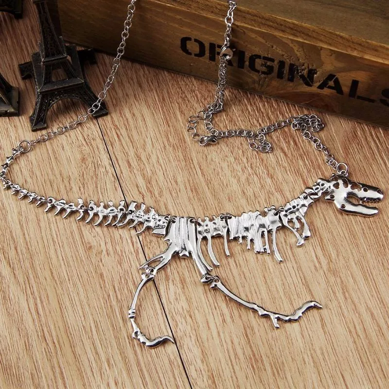 

Sexy Long Necklace Gothic Tyrannosaurus Rex Skeleton Dinosaur Pendant Charm Necklace Dragon Bone Alloy Collares Jewelry
