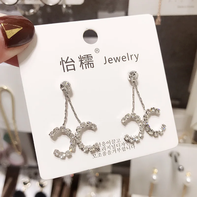 2019 модные двойные серьги с серебряной иглой и кристаллами летние