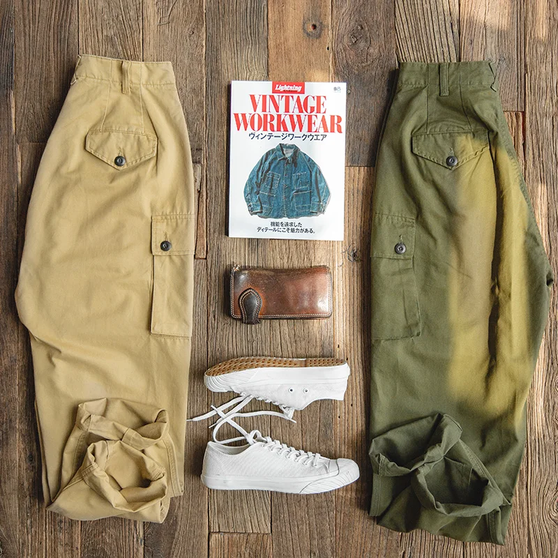 MADEN men's loose overalls multi pocket green casual pants cotton harem men|Джоггеры| |