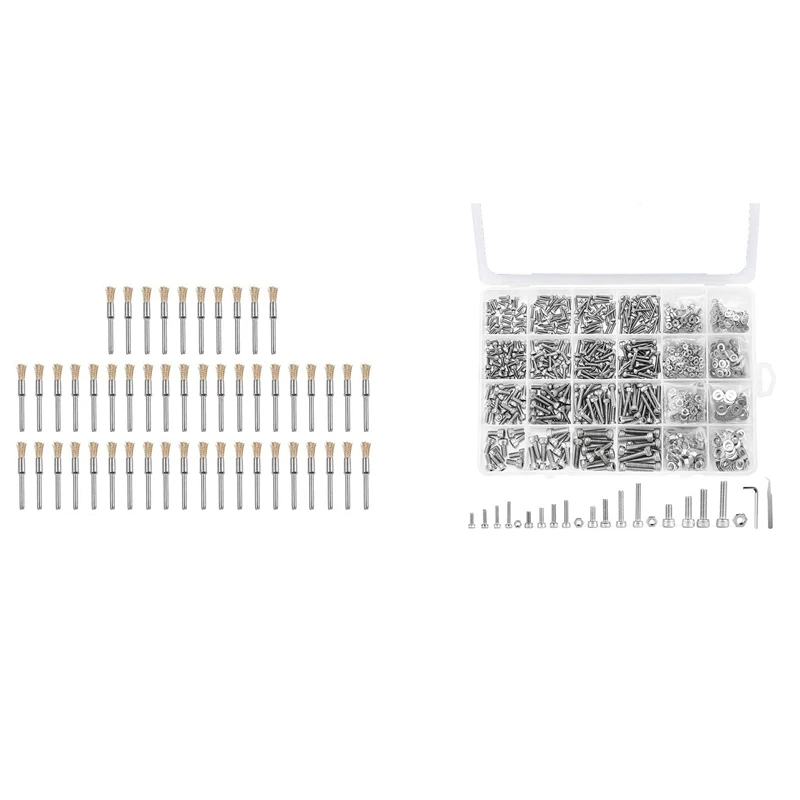 

50Pc Brass Wire Brush 5Mm Diameter Polishing Brush With M2 M2.5 M3 M4 304 Stainless Steel Hexagon Head Cap Machine Screw