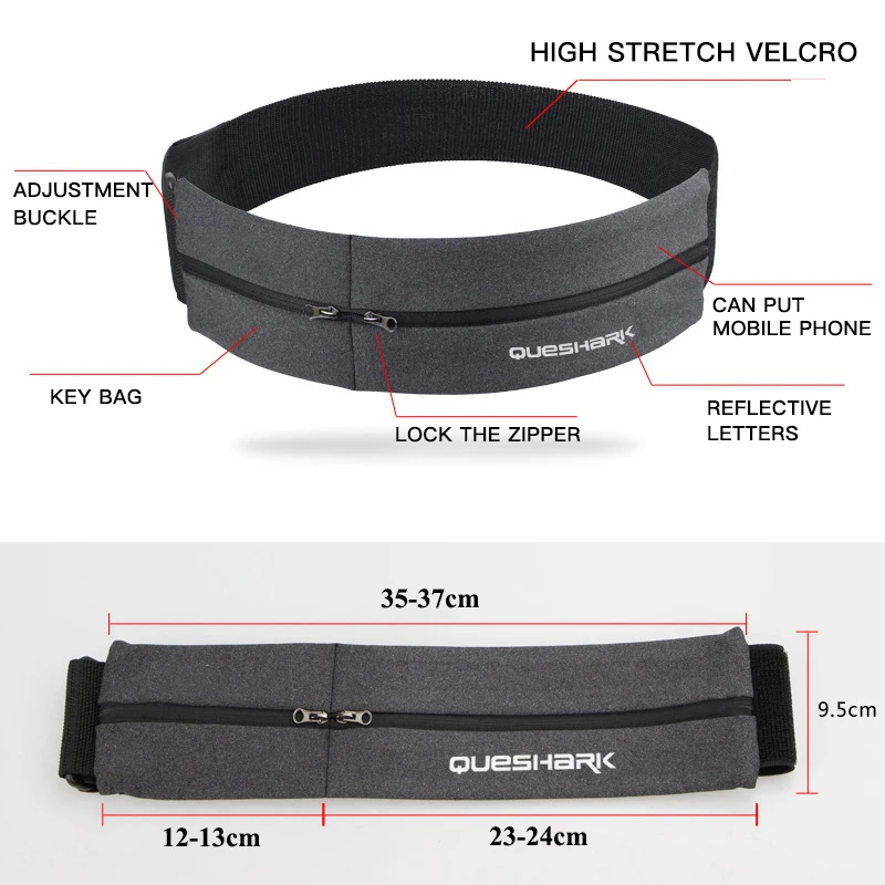 

QUESHARK Elastic Waistband Sport Bag Double Zipper Pocket Waist Bag Running Gym Yoga Waist Belt Pack Mobile Phone Wasit Wallet