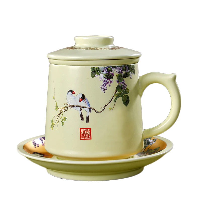 400 мл Цзиндэчжэнь Керамика Чай чашка с крышка фильтра блюдце Элегантный комплект