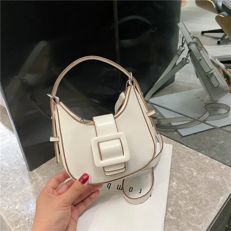 

Solid Color PU Leather Saddle Bags For Women 2021 Fashion Shoulder bag Handbags Female Travel CrossBody Bag Purse