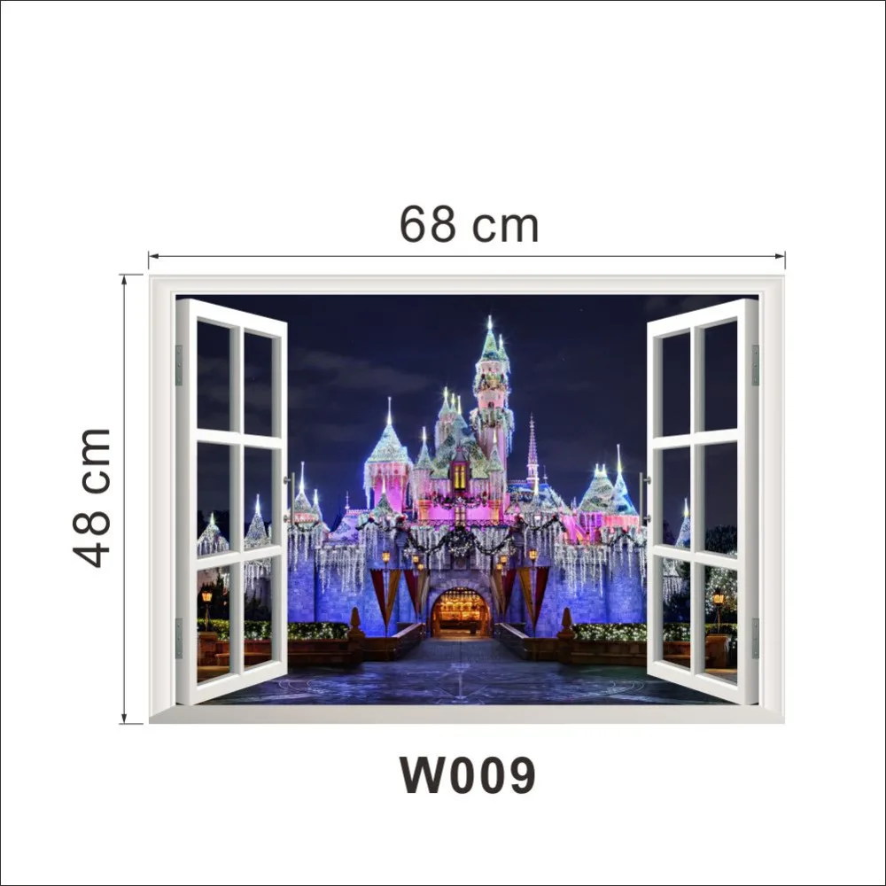 

Disney Castle wall stickers Princess 3D View Window Decal for kids room girl room bedroom accessories Decals
