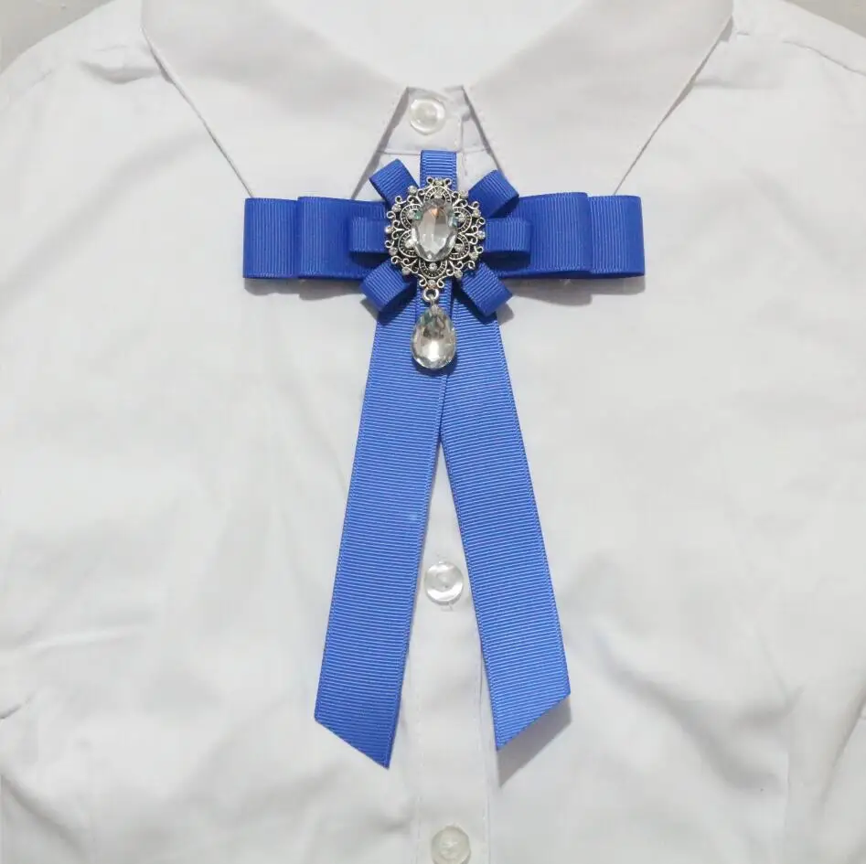 royal blue Большие стразы в центре ленты лук воротник булавки рубашка корсаж галстук-платок Свадебный бант брошь - Окраска металла: royal blue