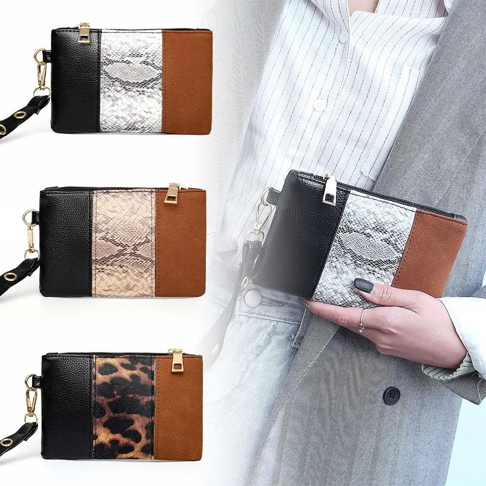 Женский леопардовый змеиный принт на молнии браслет кошелек держатель для