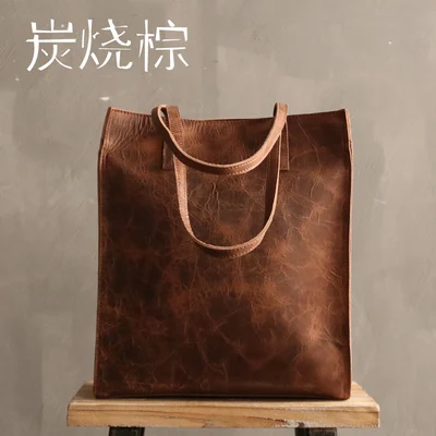 Vintage brown Натуральная Crazy Horse кожаная оригинальная женская сумка из воловьей кожи сумка на плечо винтажная простая повседневная женская сумка на одно плечо - Цвет: Vintage brown