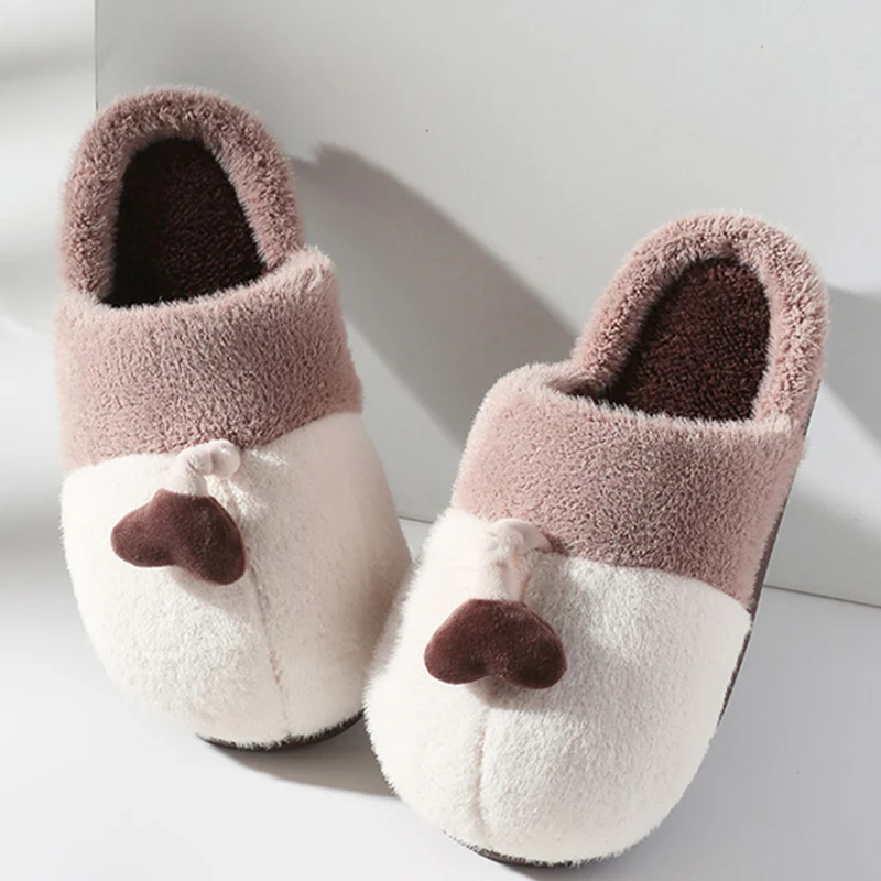 Warm Soft Women Slippers Women Heart Cotton Slipper Winter Non-Slip Floor Home Furry Slippers Shoes Bedroom Female Male Footwear