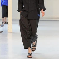 spring and autumn mens new simple and comfortable loose wide leg pants solid color fashion casual pants nine straight pants