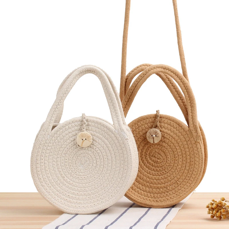 

2021 New Bohemian Cotton Rope Woven Bag For Women High Quality Small Phone Bag Crossbody Circular Beach Summer Bag Round Shape