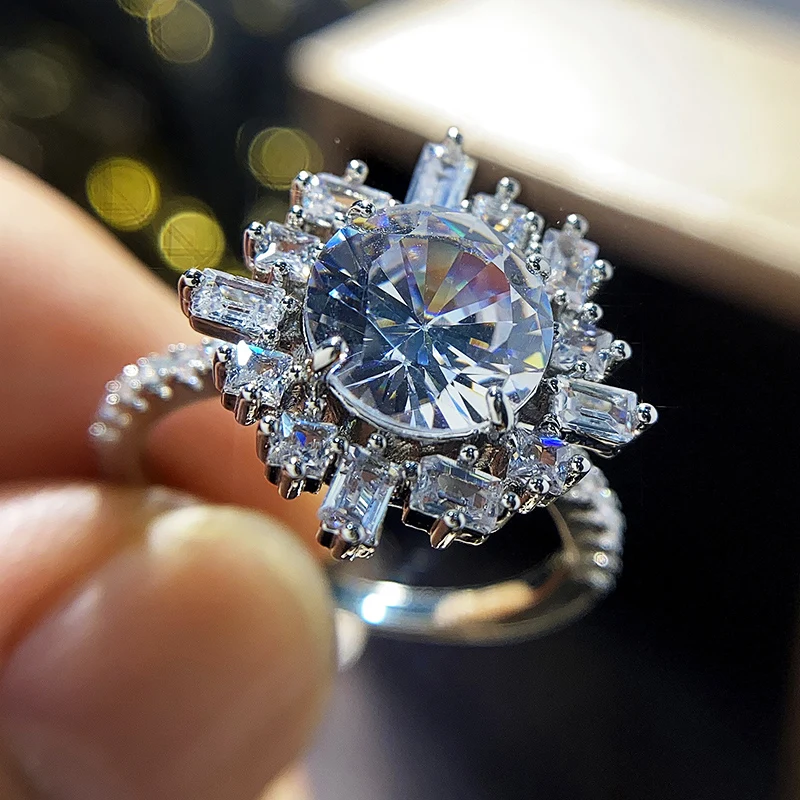 Huitan блестящие женские обручальные кольца с кристаллами циркония современный