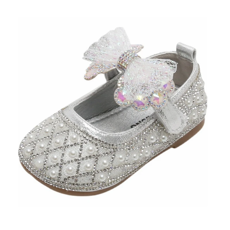 

12-15.5cm 0-3year Girls Flats Shoes Full Pearls Spring Pink Shoes For Baby Girls Wedding Party Bling Infant Girl First Walkers