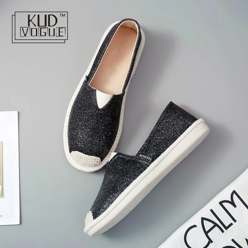 Женские лоферы с блестками Сезон весна Золотистая обувь на плоской подошве