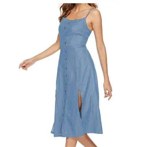 Платье женское длинное без рукавов пикантный вечерний сарафан из денима на