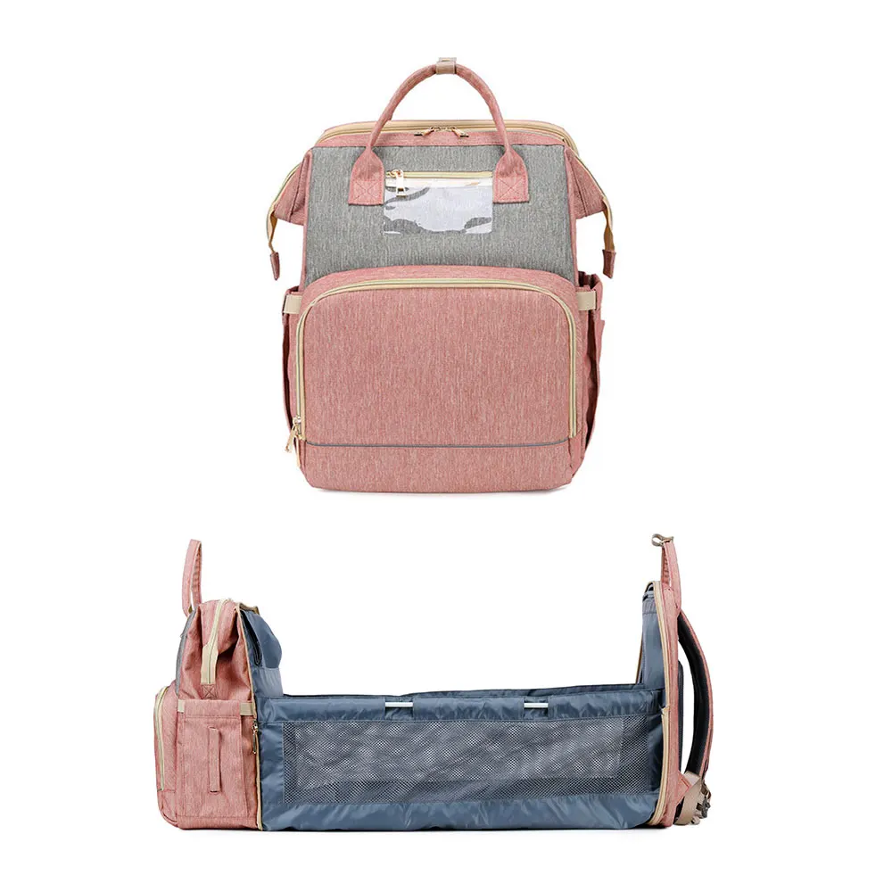 

Multi-Function Organizer Travel Backpack With Changing Bed Usb Interface Waterproof Diaper Bag For Mom