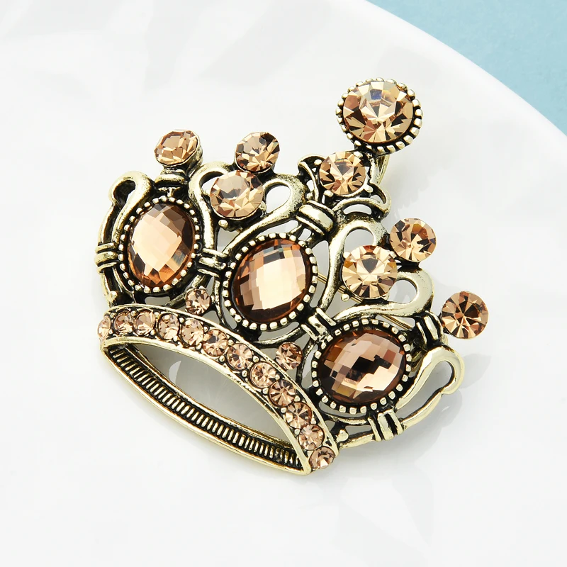 

Wuli&baby Vintage Crystal Crown Brooches For Women Classic Style Party Casual Brooch Pins Gifts