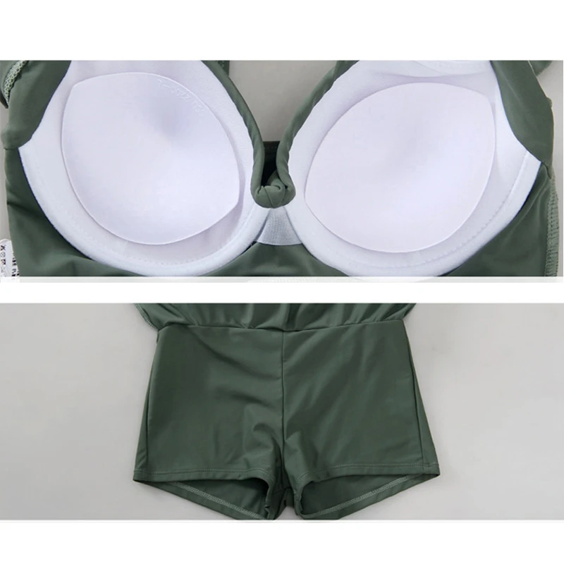 Push Up Swimwear Women One Piece Ruffle Padded Bra Swimsuit 2020 Green Pink Mesh Thin Skirt Bathing Suit Swim Costume Beach Wear