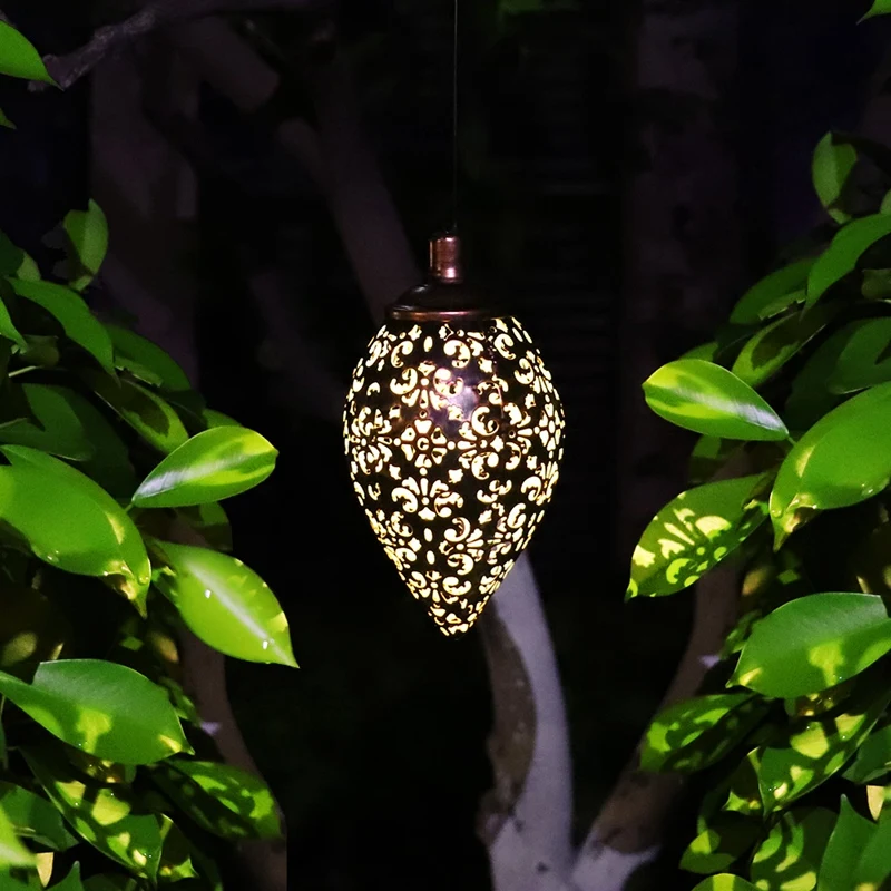 

New 2Pack Solar Garden Light LED Lantern Hanging Outdoor Solar Lamp Olive Shape Sensitive Sensor Control Solar Powered Lamp