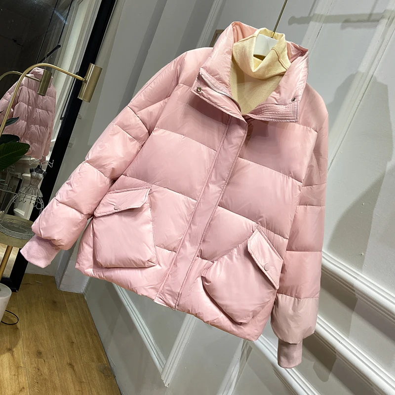 Женская куртка на белом утином пуху Fitaylor свободная парка со стоячим воротником