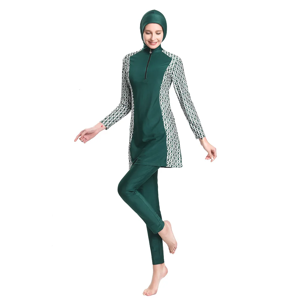 

Conservative Swimsuit Three-piece Zipper Hooded Tights Islamic Swimming Suit for Girls Bikini Set Modest Burkini 5x