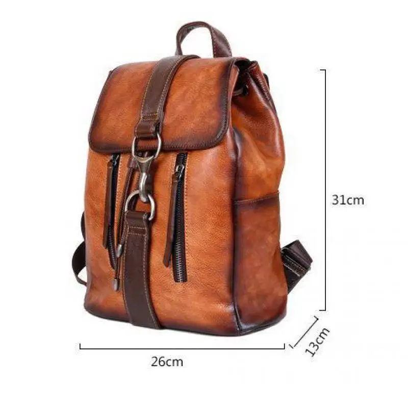 

Bestform 2021 New Genuine Leather Bagpack Women Retro First Layer Cowhide Travel Backpack With Strap Buckle Large Capacity Bag