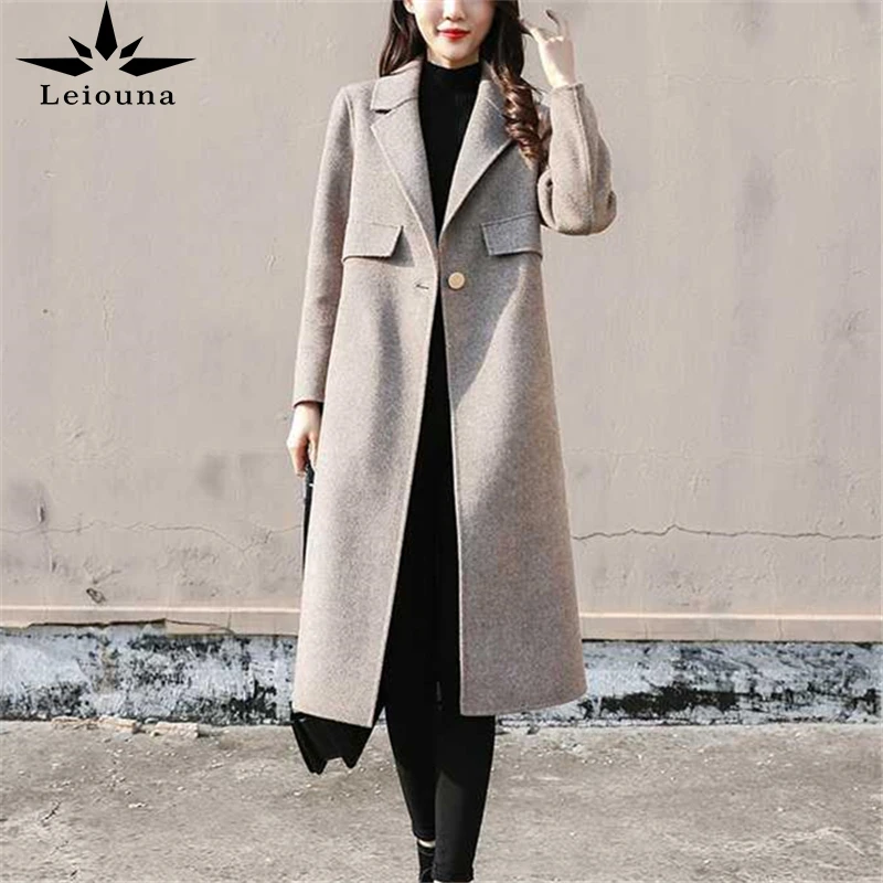 

Leiouna Full Long Solid Casual Slim Fashion New Women's Winter Singe Button Wool Coat Autumn Warm Ladies Outerwear Coats