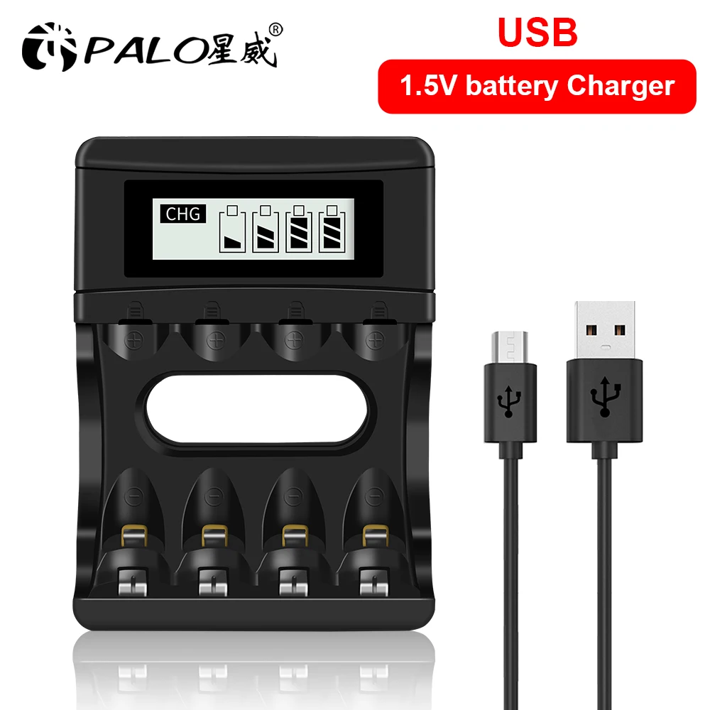 

PALO 1.5V AA AAA Rechargeable Battery Lithium Li-ion 4 slots charger for aa 1.5v Li-ion battery with LCD display