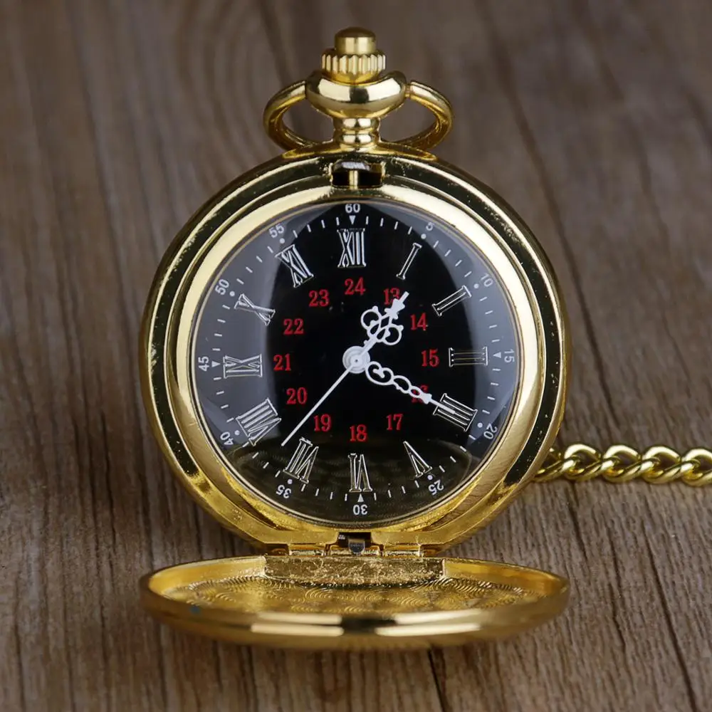 

Gold Pocket Watch Fashion Steampunk Roman Numbers Display Men Women Gifts With Chain
