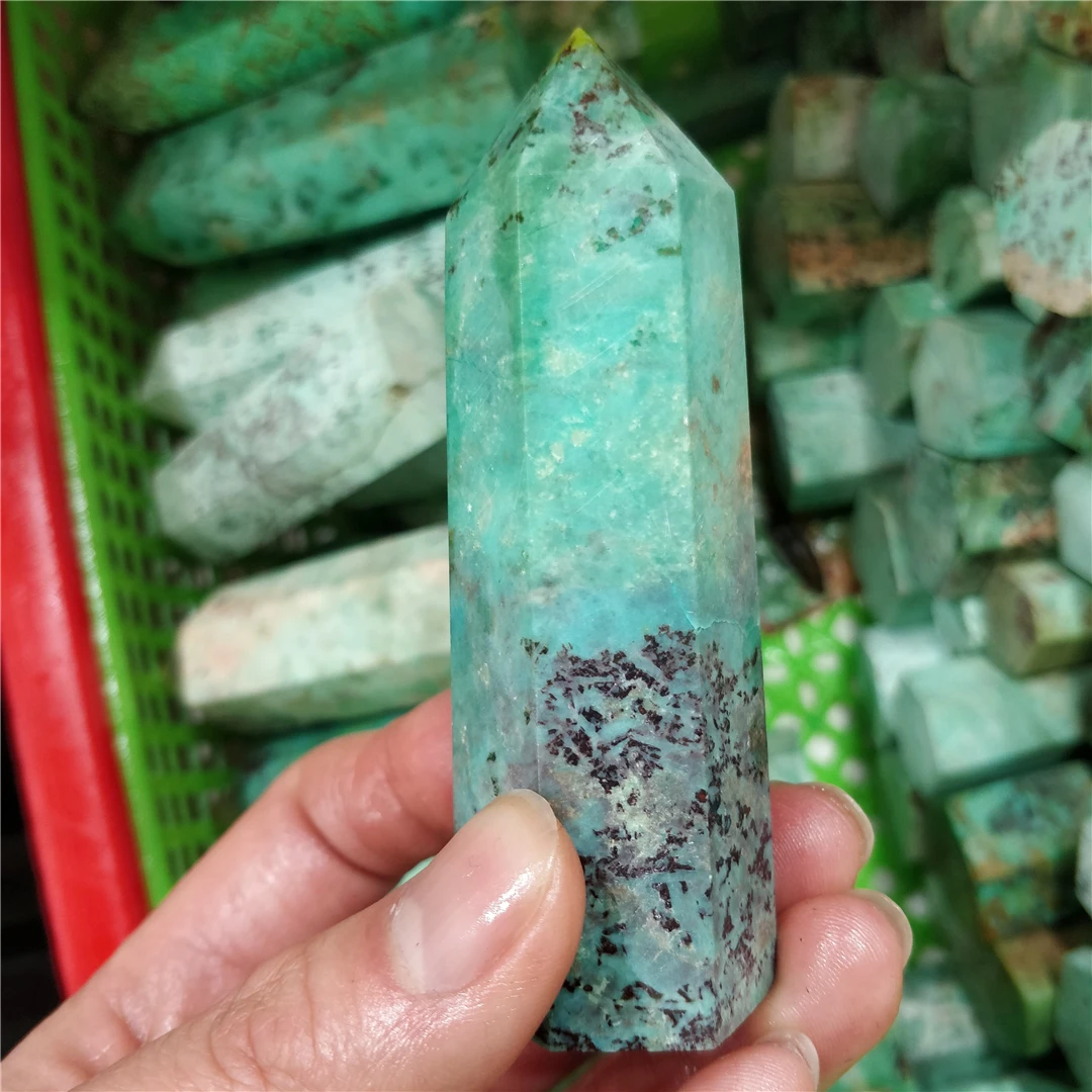 

Raw Ore Natural Turquoise Mineral Specimen Small Tower Calaite Quartz Points Hexagon Prism Loose Gemstone Precious Decor Stones