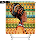 Занавески для душа из полиэстера, водостойкие, с крючками, в африканском стиле, с изображением людей