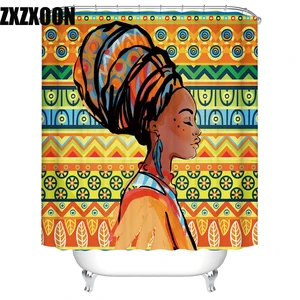 Занавески для душа из полиэстера, водостойкие, с крючками, в африканском стиле, с изображением людей