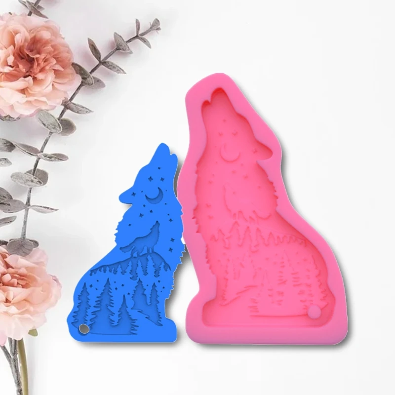 Shiny Wolf Keychain Epoxy Resin Mold Necklace Pendant Silicone Mould DIY Crafts Animals Decortaion Casting Tool | Украшения и