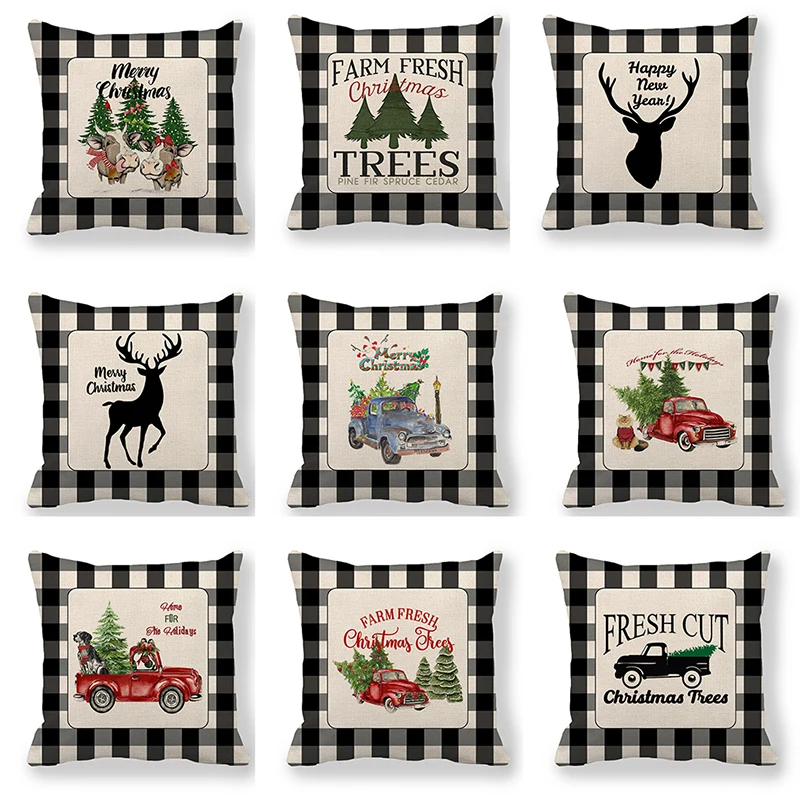 

18" Christmas Pillow Case Sofa Car Throw Cushion Flax Pillow Covers Home Decor