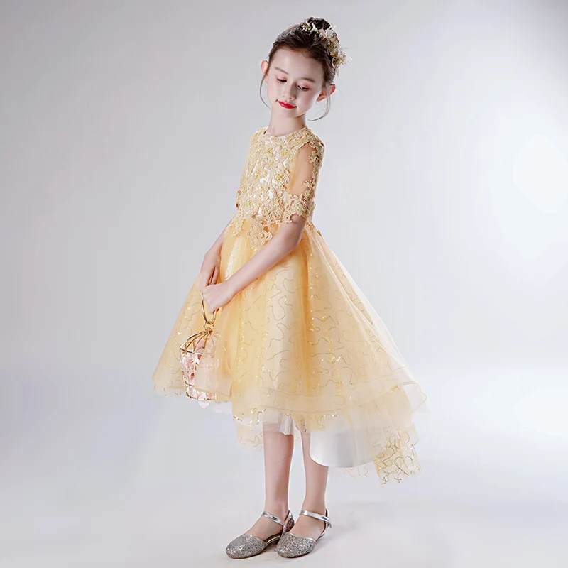Платье с круглым вырезом и блестками для маленьких девочек|Цветочные платья