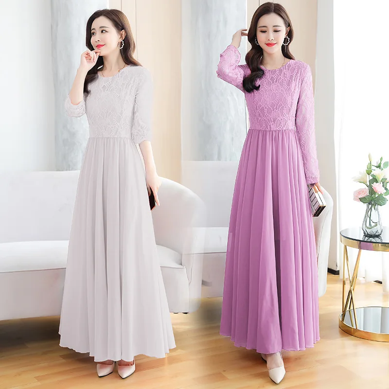 

Bohemian solid color dress long-sleeved chiffon dress super fairy dress lace floor dress