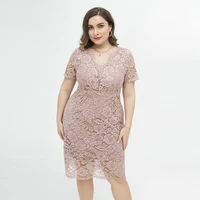 2021 spring and summer new gentle plus size womens fat sister temperament slim lace wrap hip v neck dress