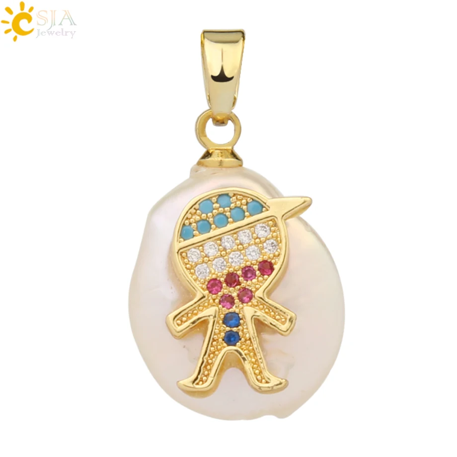 Pendant-H Csja кулон из пресноводного жемчуга крыло животное слон сова кролик растение кактус Подвески ожерелье со стразами для женщин Девушка G216 - Окраска металла: Pendant-H