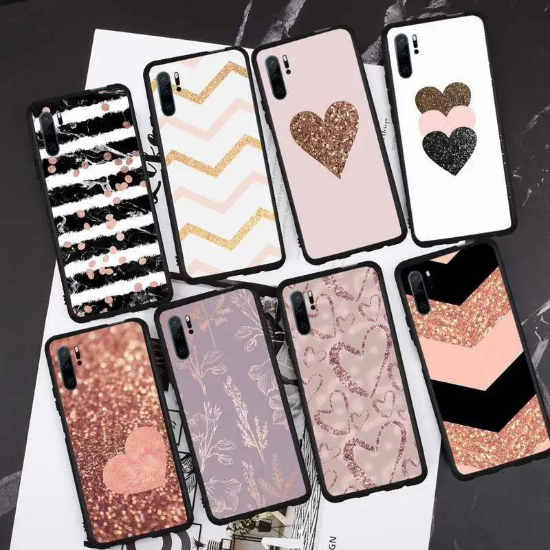 

Love Heart Gold Rose Marble Stripes Phone Case For Huawei honor Mate P 9 10 20 30 40 Pro 10i 7 8 a x Lite nova 5t Funda Cover