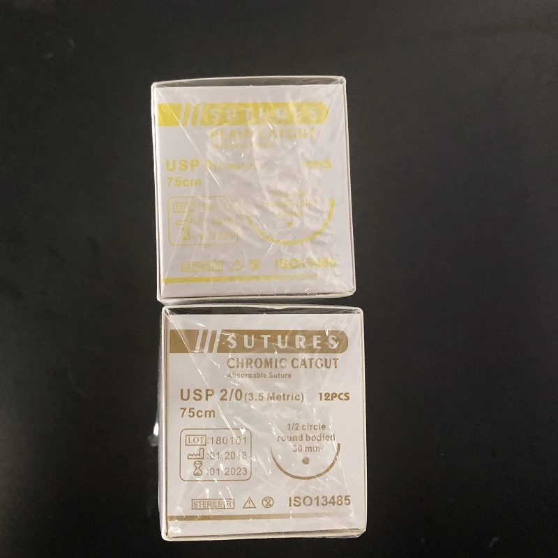 

hangzhou rollmed price 75cm 2 0 3 0 5 sizes absorbable plain chromic catgut material surgical sutures with needle