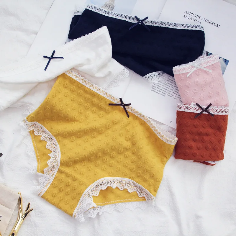 yellow SP& CITY японское кружевное хлопковое нижнее белье для менструации, Сексуальные трусы с высокой талией, женские бесшовные трусики, милое однотонное мягкое белье - Цвет: yellow