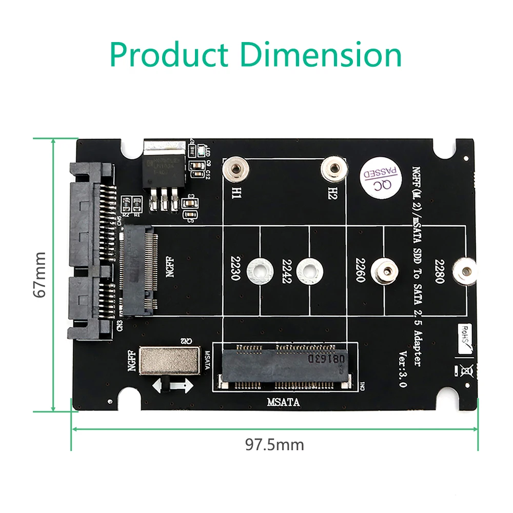 HL M.2 NGFF или mSATA SSD SATA 3,0 адаптер конвертер Поддержка карт 2230/2242/2260/2280+ Мощность светодиодный