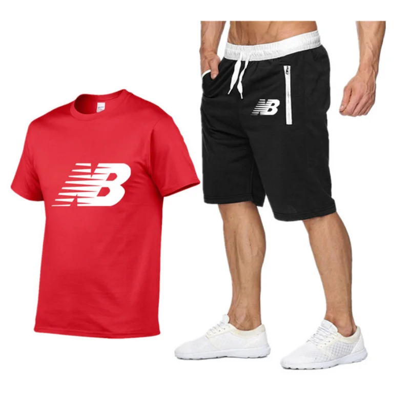 

Men's T-shirt Sports Sets Suit Quick-drying Casual Running Wear Summer Short-sleeved Shorts 2-piece Set Tshirt+shorts for Jogger