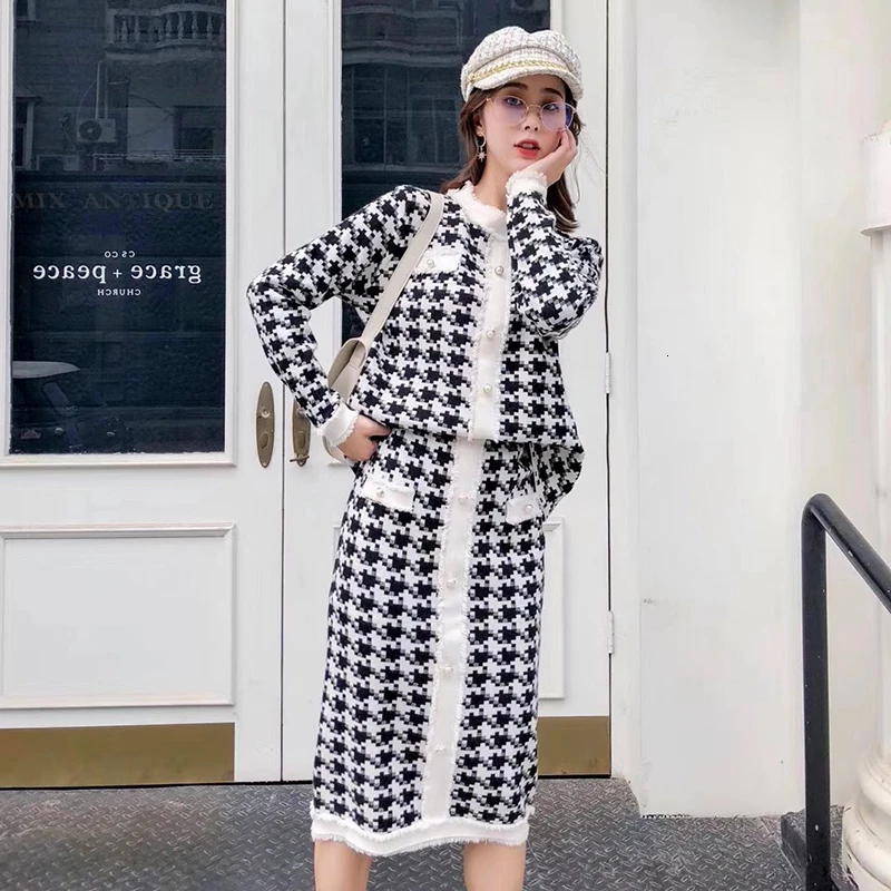 TWOTWINSTYLE клетчатый комплект из двух предметов для женщин свитер с круглым вырезом