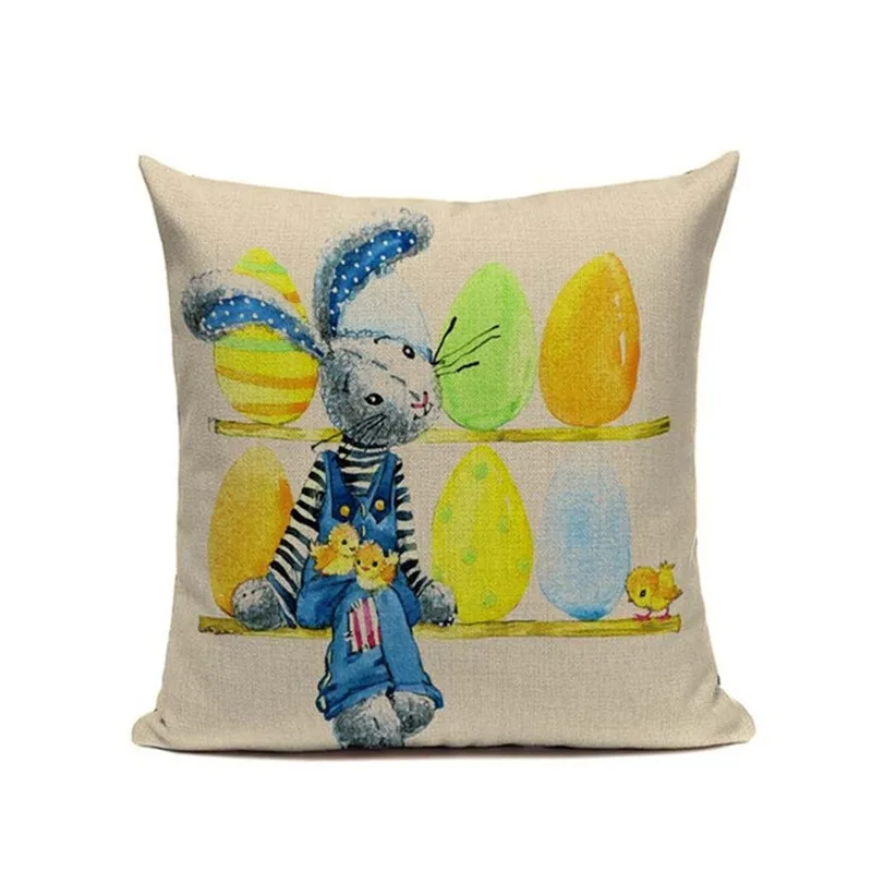 Симпатичный кролик Кролик наволочка с пасхальными цветными яйцами домашняя