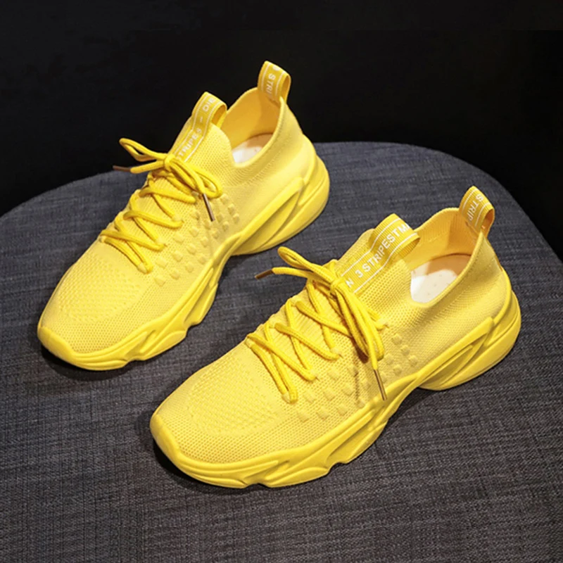 Женская обувь желтые Зеленые кроссовки из сетчатого материала для женщин
