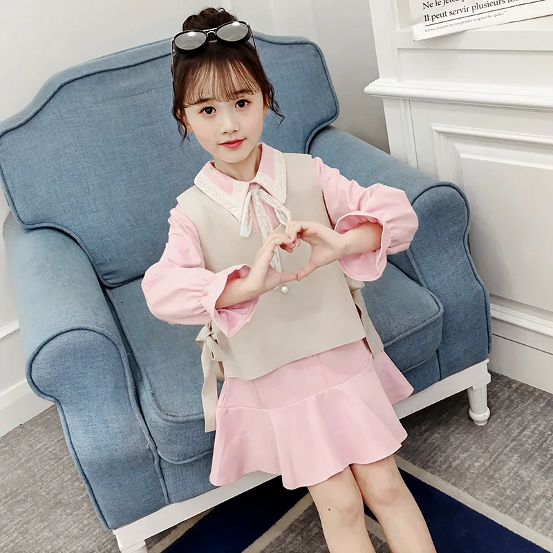 

Girl butterfly festival decorative dress set Girl solid color dress vest set Girl Western Sweet Dress Vest Girl suit