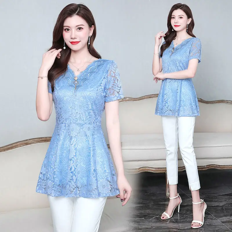 

Женский кружевной топ, облегающий Топ большого размера с коротким рукавом, модель Y681 на лето, 2021