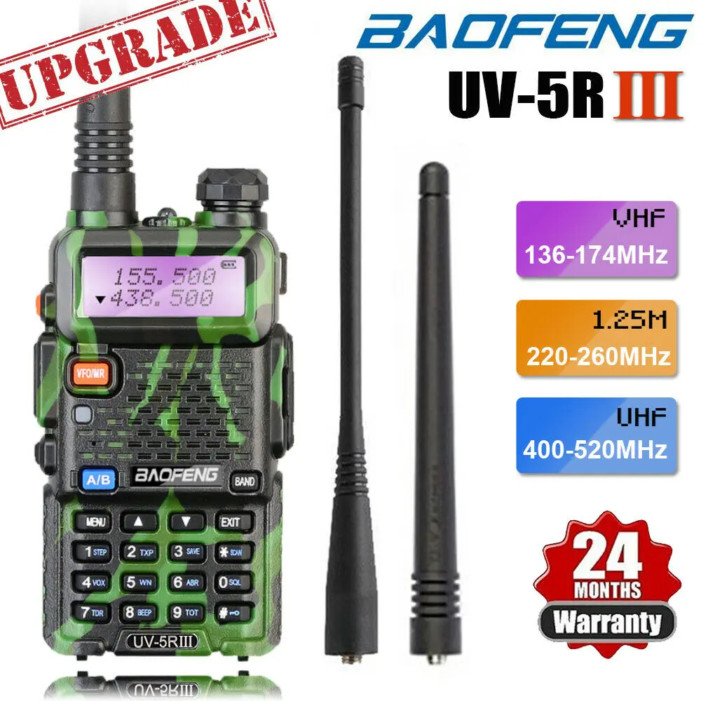 Для Baofeng UV-5R III трехдиапазонная рация с двойной антенной VHF 136-174 МГц/220-260 МГц и UHF 400-520 МГц любительский радиосканер UV5R UV 5R