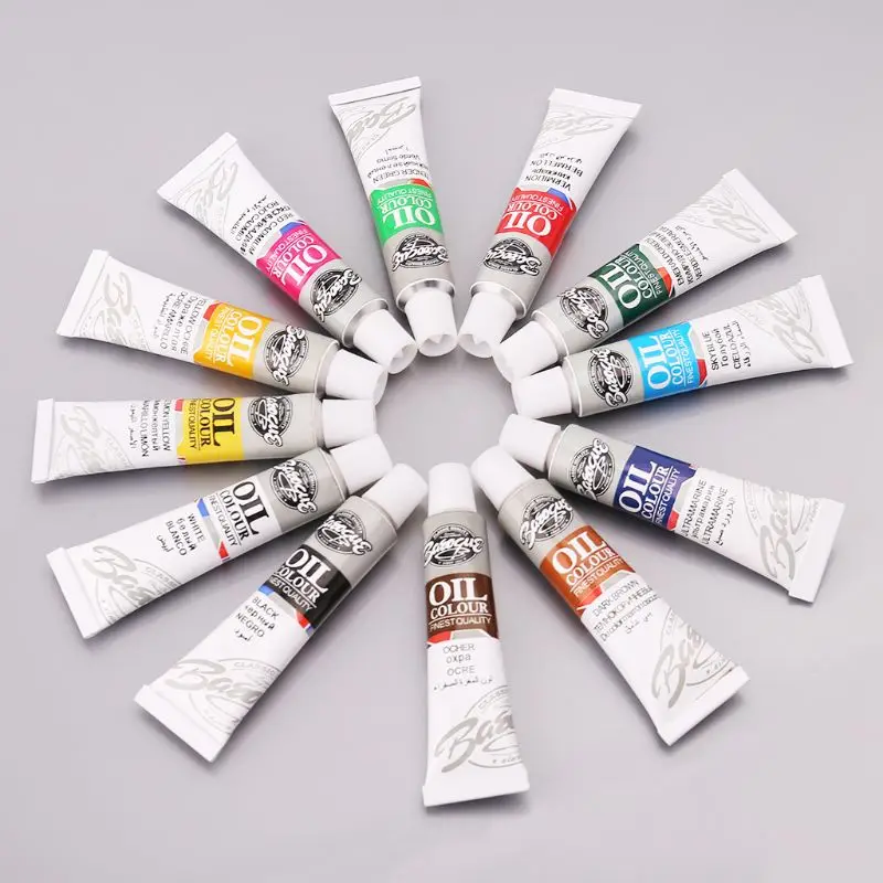 12 Colors Acrylic Paint Drawing Pigment Oil Painting 6ml Tube With Brush Set Artist Supplies |