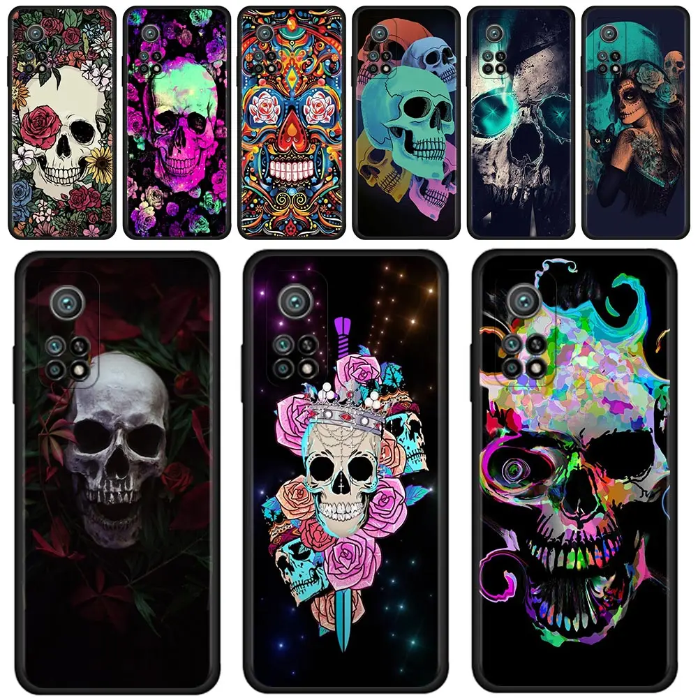 

Flower Skull Phone Case For Xiaomi Mi 11 Ultra 11X 10 10T 9 9T 8 for xiaomi Note 10 CC9 A2 Pro Lite SE 5G Silicon Shell Fundas